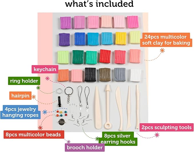 Incraftables Polymer Clay Kit – 24-Color Non-Toxic Oven-Bake Clay Set with Tools, Cutters, Molds, Jump Rings & Keychain Rings for Jewelry, Miniatures & Sculpting – Ideal for Kids & Adults