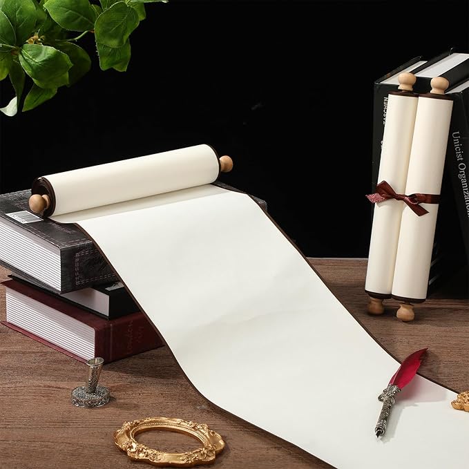 Epakh Blank Scroll Paper 9 x 144 Inches Long Scroll Paper Vintage Wrapped on Wood Rod for Wedding Vows, Writing, Drawing, Calligraphy, Invitation, Renaissance Festivals