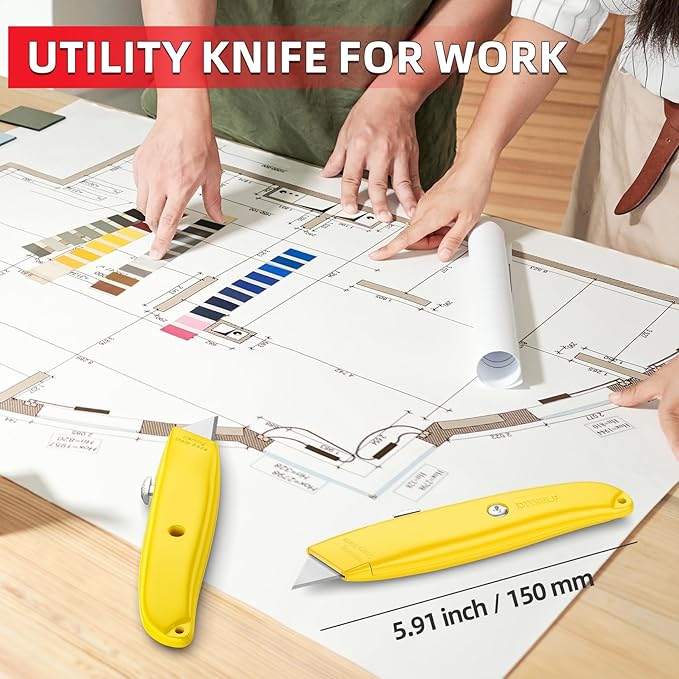 DIYSELF 30 Pack Box Cutter Heavy Duty Aluminium Shell Utility Knife | SK5 Steel Sharp Blade | Retractable Knife for Cutting Cartons Ropes and Cardboard | Home and Office Use, PVC Pipe Cutter (Yellow)