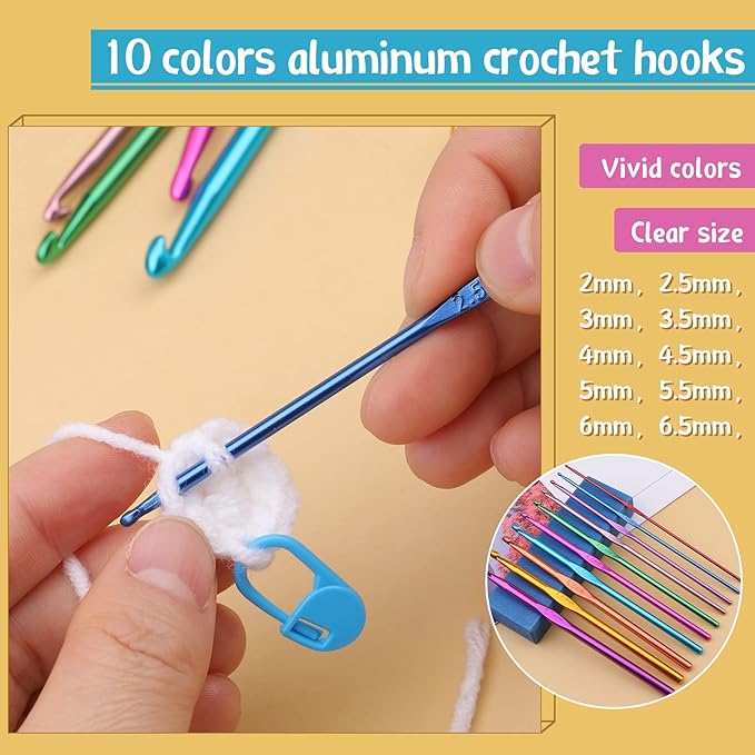 IMZAY 110 Pcs Crochet Hooks Set, Crochet Hooks with Storage Case, Ergonomic Knitting Needles Blunt Needles Stitch Marker DIY Hand Knitting Craft Art Tools for Beginners - Purple