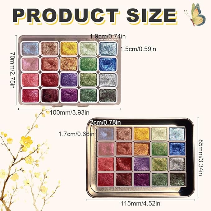 Color Shifting Watercolor Paint, Metallic Watercolor Paints Shifting Watercolor Painting Set, Shimmer Watercolor Paints Pearlescent Watercolor Paint Set (B_Large 20 Colors)