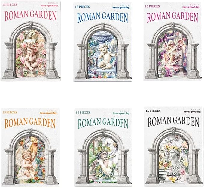 90 Pieces Roman Garden Statue Stickers, Aesthetic White Kraft Paper Decals for Scrapbooking, Bullet Journals, Planners, Vintage Angel Statue Landscape Creation Stickers for Adult DIY Crafts