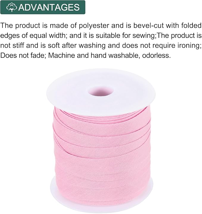 MECCANIXITY 1/2 Inch Single Fold Bias Tape Polyester Continuous Bulk Bias Tape for Sewing, Seaming Quilting Hemming Binding Crafts (Pink 25 Yards)