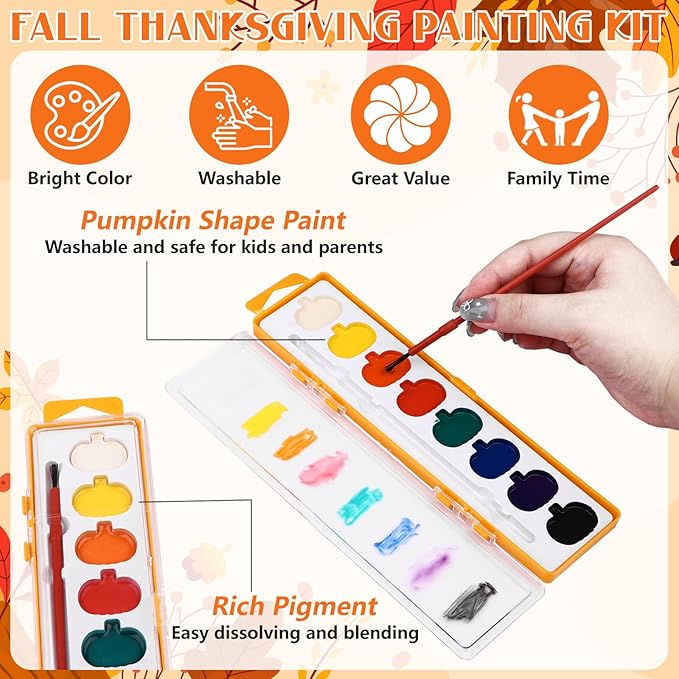 18 Pcs Valentine's Day Paint Gift Sets Pumpkin Watercolor Paint Pumpkin Style Watercolor Painting Palette Bulk for Birthday Wedding Valentine Party Art Exchanges Stocking Stuffers