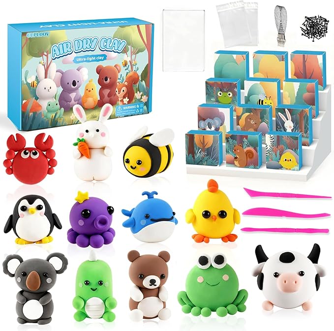 Christmas Air Dry Modeling Clay for Kids, Polymer Clay Kit Super Light & Soft DIY Play Dough Animals Crafts Set, Creatibles Art and Crafts Christmas Gifts for Beginners Kids Boys Girls