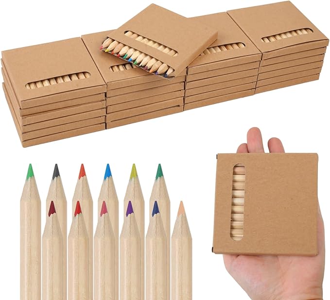 25 Packs/300pcs Mini Drawing Colored Pencils, 3.5 Inch Portable Painting Pencil for Kid 12 Different Color Pencils in Bulk, Painting Classroom School Birthday Wedding Christmas Party Favors