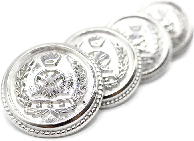 Silver Metal Shank Buttons - 12 Pcs - 4 Size Options - Crown Flat Round Metal Shank Buttons for Men Women Blazer Coat Uniform Shirt Suit and Jacket Sewing Craft DIY N8702