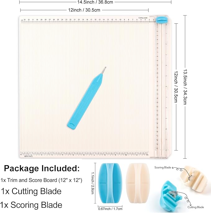 Paper Trimmer Scoring Board 12 x12 inch with2 Replacement Blades Craft Paper Cutter for Folding & Scorer Cover of Book & Gift Box and Photo