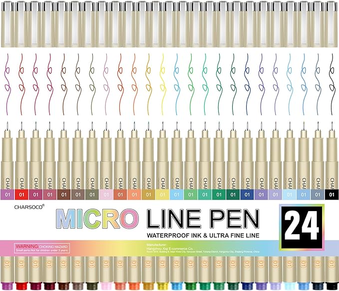 01 Micro Pen, Fine Point Pen with 24 Colors, Waterproof Archival Ink, 0.25mm Fineliner Ink Pens for Artist Illustration, Sketching, Anime, Manga, Technical Drawing and Scrapbooking