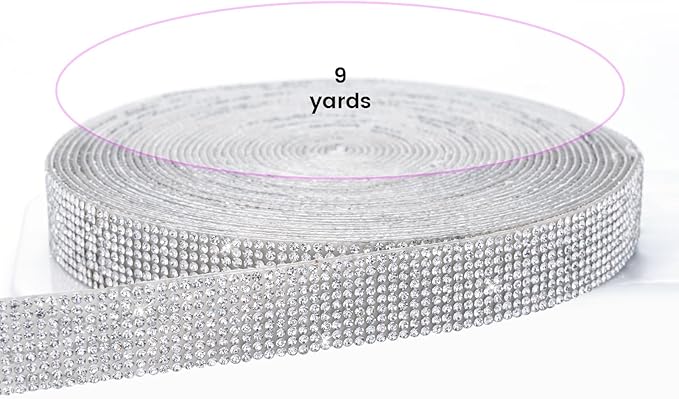 Novani Self Adhesive Rhinestone Ribbon, 0.78 Inch Wide 9 Yards 1 Roll, Silver Crystal Diamond Bling Strips for DIY Crafts, Home Decor, Glitter Glass Rhinestones Tape for Crafting, Car Decoration