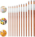 12PCS Acrylic Paint Brushes Set for Painting, Paintbrushes for Acrylic Paint Watercolor Painting Brushes for Adult Artist Watercolor, Acrylics, Ink, Gouache, Oil, Tempera Different Sizes (Brown)