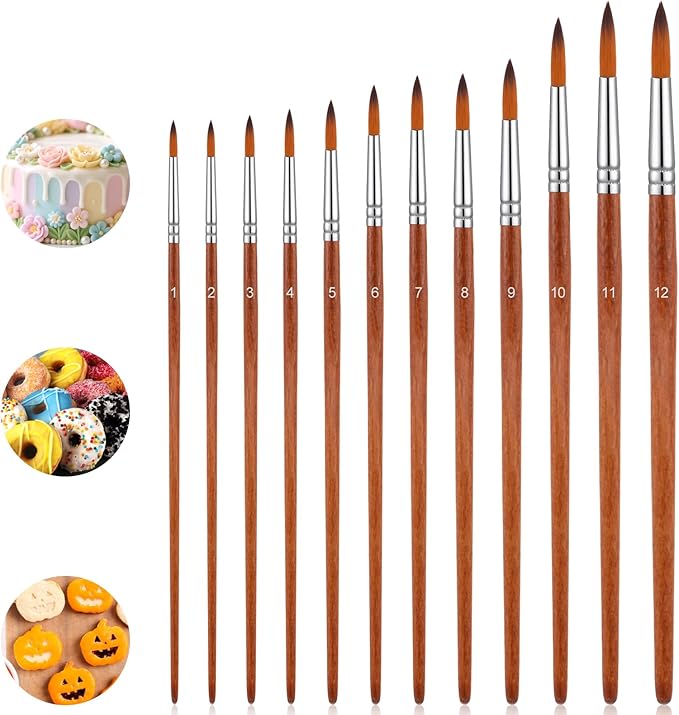 12PCS Acrylic Paint Brushes Set for Painting, Paintbrushes for Acrylic Paint Watercolor Painting Brushes for Adult Artist Watercolor, Acrylics, Ink, Gouache, Oil, Tempera Different Sizes (Brown)