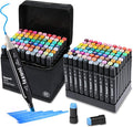 80 Colors Alcohol Markers Set, Dual Tip (Fine & Chisel) Coloring Markers, Permanent Art Drawing Marker for Kids Sketching Adult Coloring with Case and Holders (80 Colors - Black)
