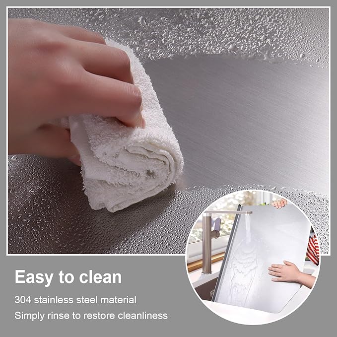304 Stainless Steel Cutting Board – Stainless Steel Kitchen Chopping Boards Non-Slip, Dishwasher Safe – Ideal for Meat, Vegetables, Fruits, Bread & Baking – Commercial & Home Use (15.7 * 11.8in)