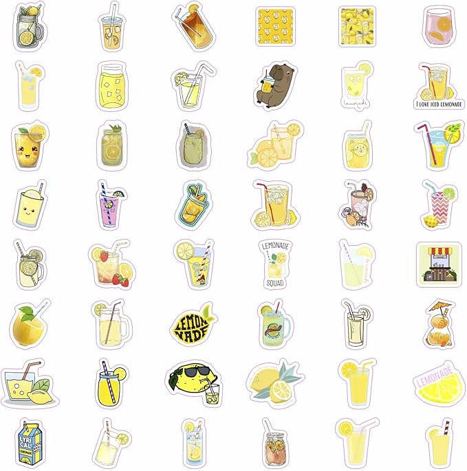 BulbaCraft Lemonade Stickers for Water Bottle and Laptop - Waterproof Vinyl Lemonade Decals, Gifts for Women & Men