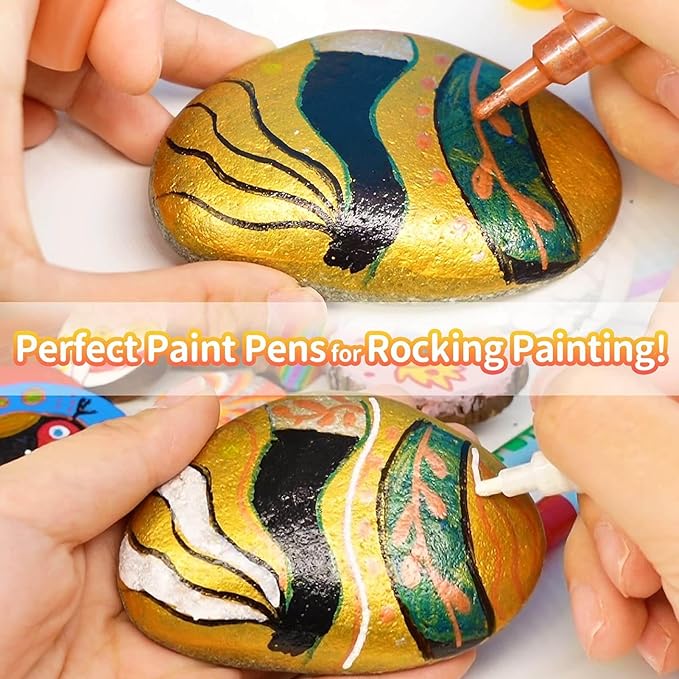 Funto Acrylic Paint Pens for Rock Painting, Fabric, Wood, Canvas, Metal, Ceramic, Glass, 24 Colors Paint Marker Set, Non-Toxic, Quick Drying