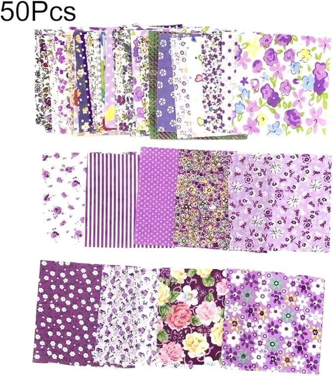50Pcs 4" x 4" Cotton Craft Fabric Vintage Cotton Fabric Bundle Printed Floral Patchwork Plain Cloth Floral Precut Fabrics for DIY Art Sewing Quilting Scrapbooking (Blue)
