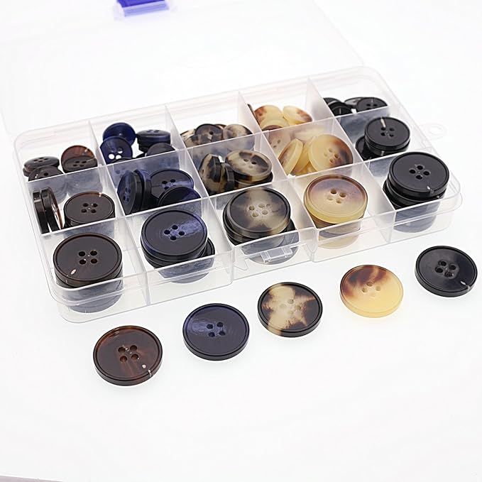 110Pcs Mixed Sewing Buttons, 4-Hole Round Bulk Resin Blazer Buttons for Sewing, Craft, Suit, Coats, Clothing, 6 Color 3 Size(15mm,20mm,25mm) Black and Beige YIGUANXIN