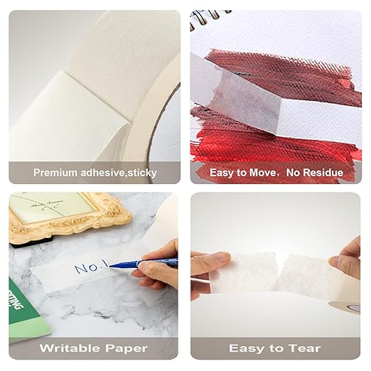 4 Rolls Beige White Masking Tape, Multi-Size General Purpose Painters Tape for Home, Office, School Stationery, DIY Arts, Crafts, Labeling - (0.5 Inch, 0.7 Inch, 1 Inch and 2 Inch X 22 Yard)