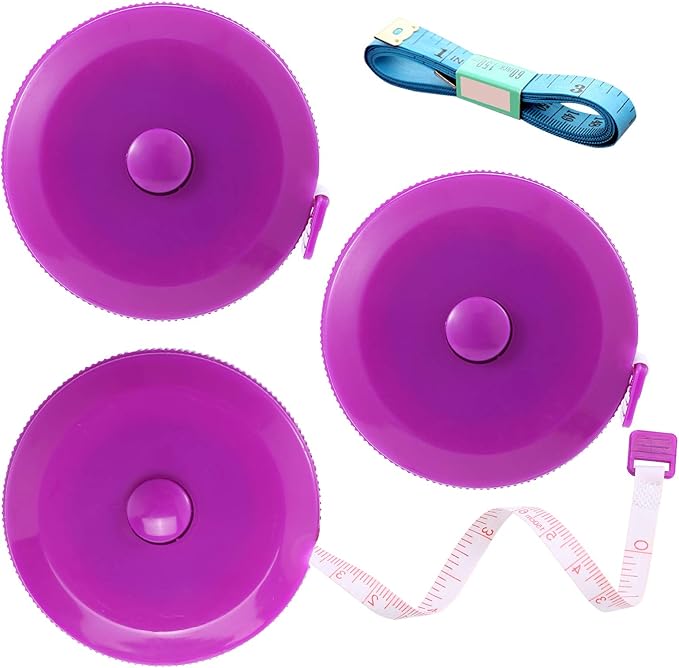 Tape Measure 150 Cm 60 Inch Push Button Tape Body Measuring Soft Retractable for Sewing Double-Sided Tailor Cloth Ruler (Purple) 3 Pack by BUSHIBU