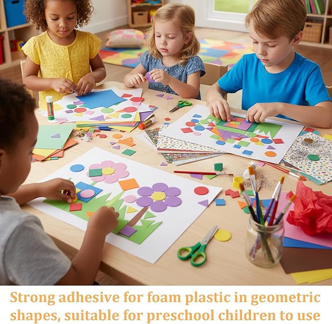 cobee 750 Pieces Foam Shape Stickers, Self Adhesive Mini Foam Stickers Colorful Sticker, Geometry Shapes Craft Sticker Circle, Square for DIY Art Greeting Cards Home Decoration
