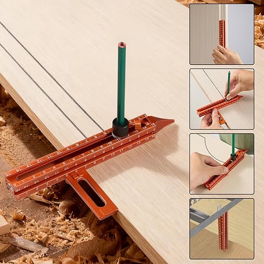 Imbot Magnetic 4-Sided Laser Scale Scribing Tool-Leveling Ruler with Magnetic Base-Multi-Purpose Woodworking Marking Tool for DIY, Woodworking, Carpentry, Furniture Making and Construction