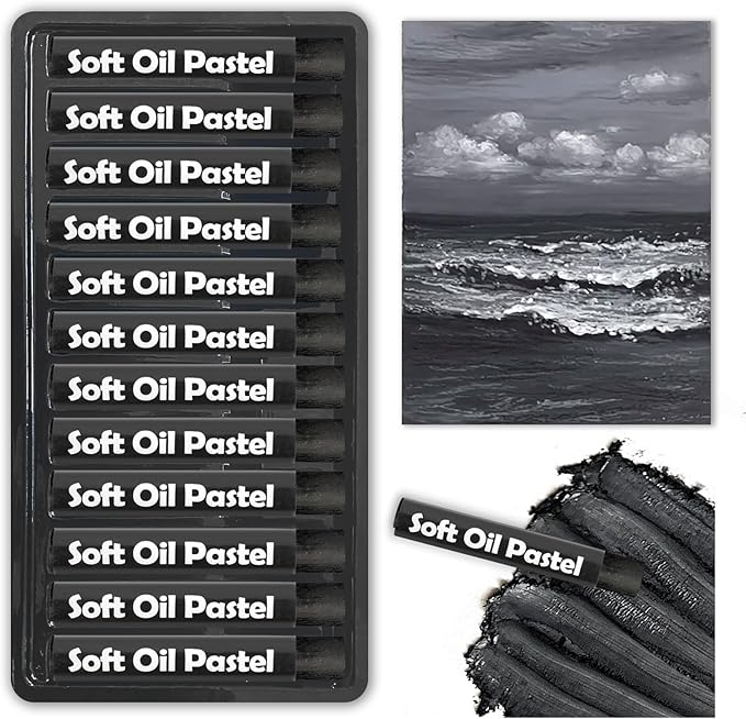 qianshan Soft Oil Pastels Set of 12 Single Colors,Soft Texture Vibrant and Creamy Oil Crayons Pastels Art Supplies.Black