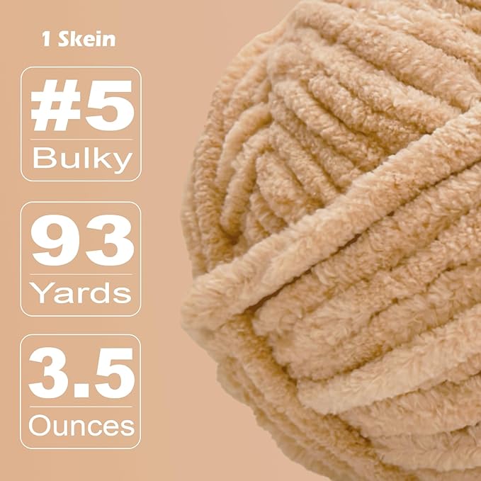 Soft Velvet Yarn Chenille Yarn for Crocheting and Knitting – Bulky (93 Yards/100g) - Polyester - Yarn for Blanket Amigurumi Weaving Crafts (Sand Beige, 2 Pack)