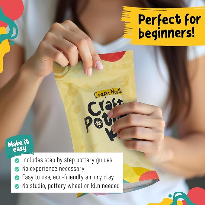 Clay Pottery Kit for Adults and Kids – Complete Air-Dry Clay Set with Tools, Paints, Apron, and Guide – Perfect for Beginners, Date Nights, and Group Activities