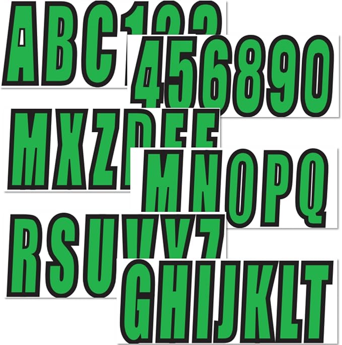 4 Sets of 3" Green Marine Boat Sticker Decals A-Z Letters & 0-9 Numbers for Yachts & Personal Watercraft Waterproof Anti-Scratch