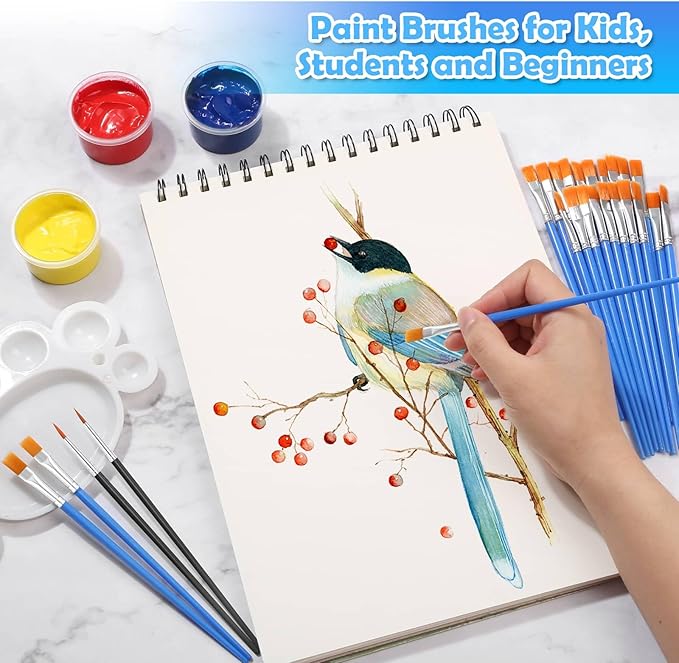 200 Pcs Small Paint Brushes Bulk, Anezus Detail Paint Brushes Fine Brushes with Flat and Round Tip Acrylic Brushes Set for Classroom Water Color Pumpkin Canvas Painting Touch Up