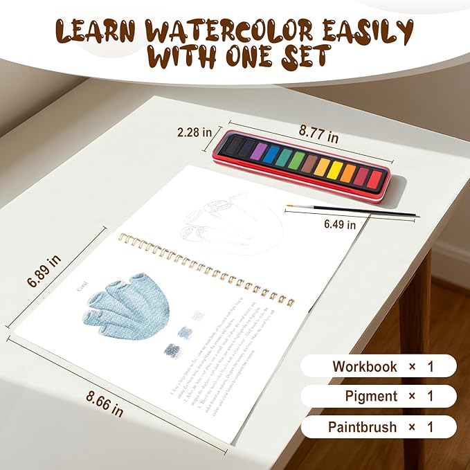 Kivzex Watercolor Workbook for Adults, Beginner Friendly Watercolor Painting Kit Seaside Water Coloring Book, Nature-Themed Practice Art Gift Water Color Paint Book with Palette and Brush