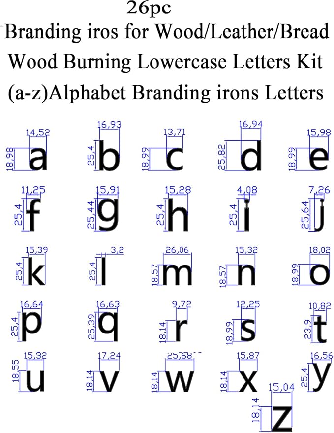 26 Pcs 1" Lowercase Letters Branding Iron for Wood, Hats, Leather, Alphabet Branding Iron for BBQ Steak Bread & Personalized Gifts, with Wooden Box and 2 Handles (Lowercase Letter a-z)