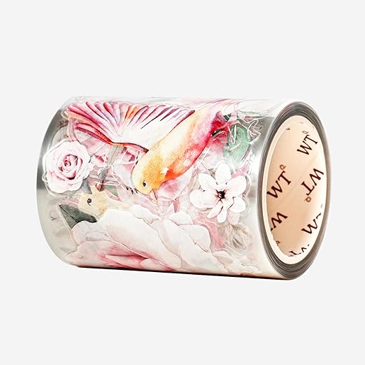 WT Pre-Cut Pink Velvet Wide PET Tape, Single Roll, Original Designs, Transparent Floral Adhesive, Durable Decorative Clear Tape for Journaling, Scrapbook, Planner, DIY Crafts, Bujo Supplies, 60mm×5m