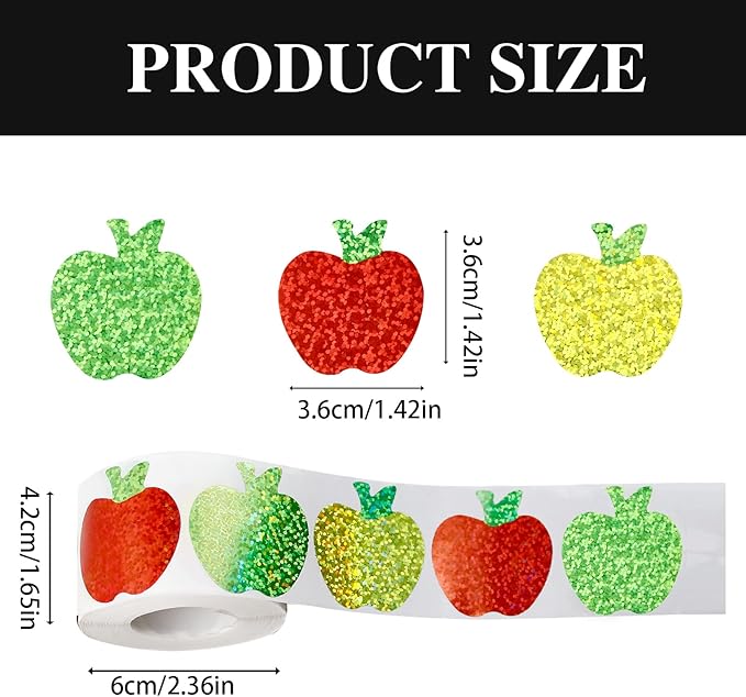 500Pcs Sparkly Laser Apple Decals for Teacher Rewards 1 roll Back to School Apple Stickers Roll for First Day of School Party Supplies Envelope Scrapbook Decor