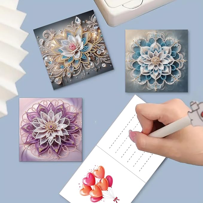 MaiYiYi 6 Pack DIY Lotus Flower Diamond Painting Greeting Cards Kit Flower Butterfly Diamond Painting Cards Mandala Flowers Diamond Art Greeting Cards for Family Friends Holiday Birthday