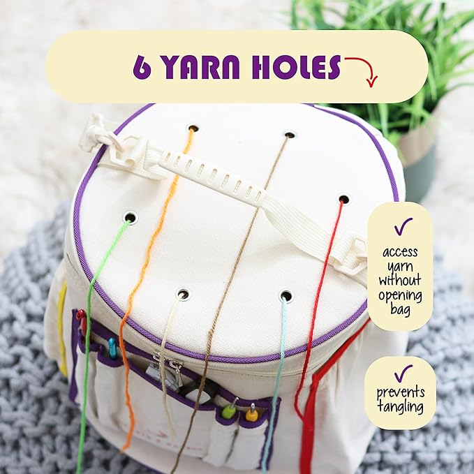 Hearth & Harbor Crochet Bag Organizer – Durable Knitting Bag, Yarn Organizer for Crochet Accessories and Supplies, Canvas Yarn Bag, Crochet Organizer with Accessories Case, Yarn Storage Organizer
