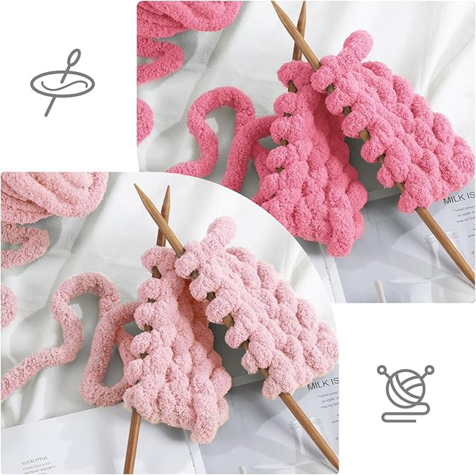 HOMBYS 8 Pack Assorted Chunky Yarn for Crocheting,Super Bulky Large Soft Fluffy Yarn,Plush Fuzzy Yarn,Thick Chenille Yarn for Hand Knitting/Arm Knitting,4 Pink,4 Rose Red(27yds,8 oz Each Skein)