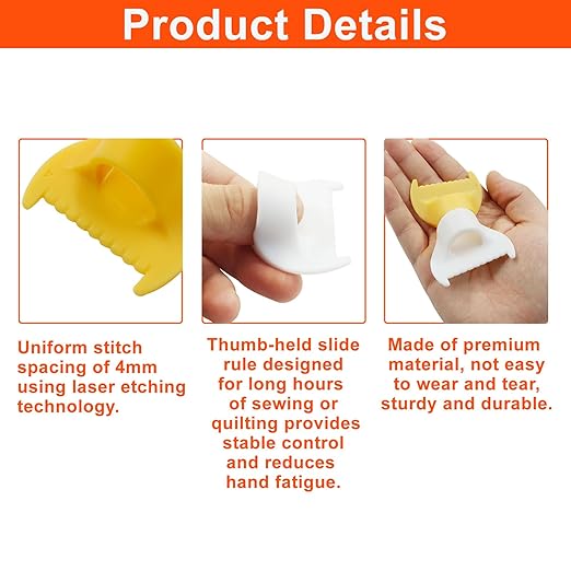 VDAMZVO 4Pcs Edge Stitch Lock & Sewing Gauge, DIY Stitching Kit Tool Mini Sewing Finger Ruler, Quilting Stitching Aids for Quilters/Beginners (4mm)