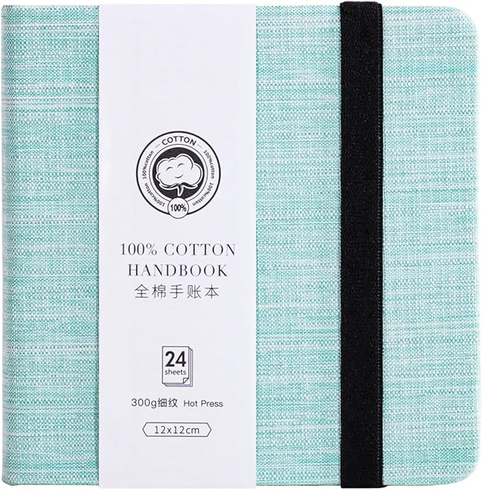 Lightwish Square Watercolor Journal,100% Cotton,300gsm/140lb,Acid-Free,24 Sheets Hot Press Watecolor Sketchbook for Artists Adults Students,4.7 * 4.7 Inches(Light Green)