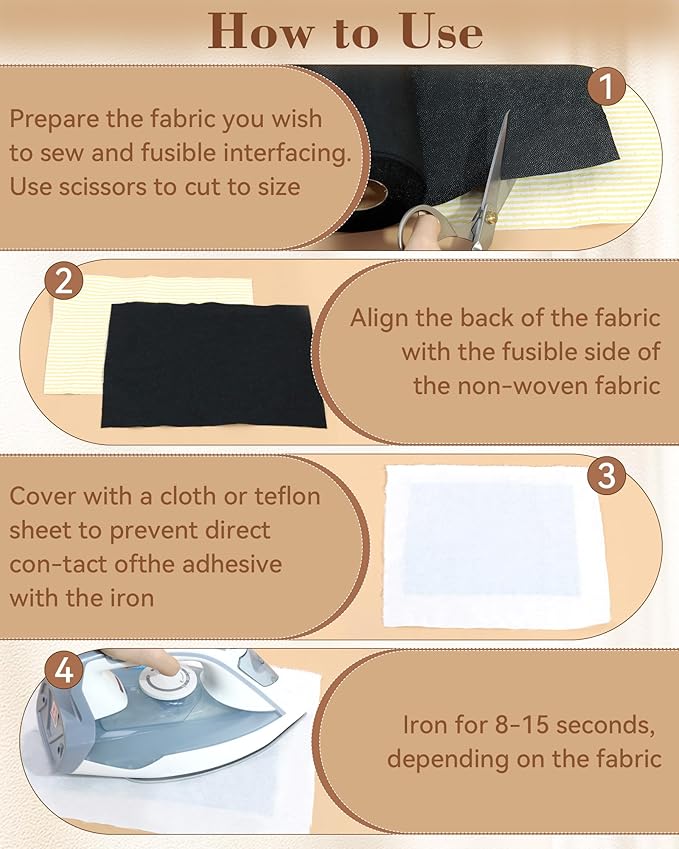 FIVEIZERO Light Weight Black Iron-On Non-Woven Fusible Interfacing: 12in x 30yd Light Weight Non-Woven Interfacing Iron On Polyester Single-Sided Interfacing for DIY Crafts Supplies