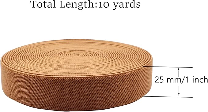 Dortrue 1 Inch 10 Yard Coffee Sewing Elastic Band Heavy Stretch High Elasticity Elastic Spool for Sewing Pants Waistband, Straps, Craft DIY Projects