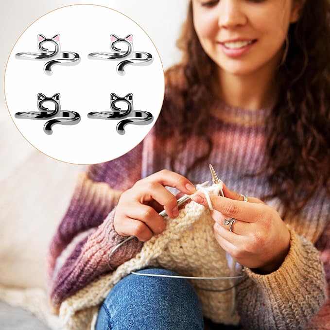 YUXIANLB 4pcs Knitting Crochet Loop Ring for Fingers Metal Open Yarn Guide Crochet Rings Adjustable Braided Faster Knitting Thimbles Holders Accessories for Crochet Mother Grandma Gifts (Multicolor B)