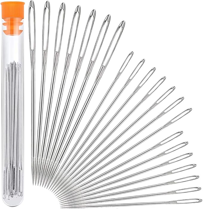 Hekisn Large Eye Sewing Needles, Sewing Needles, Stainless Steel Embroidery Thread Needle, Handmade Yarn Knitting Needles Leather Needle (21 Pieces)