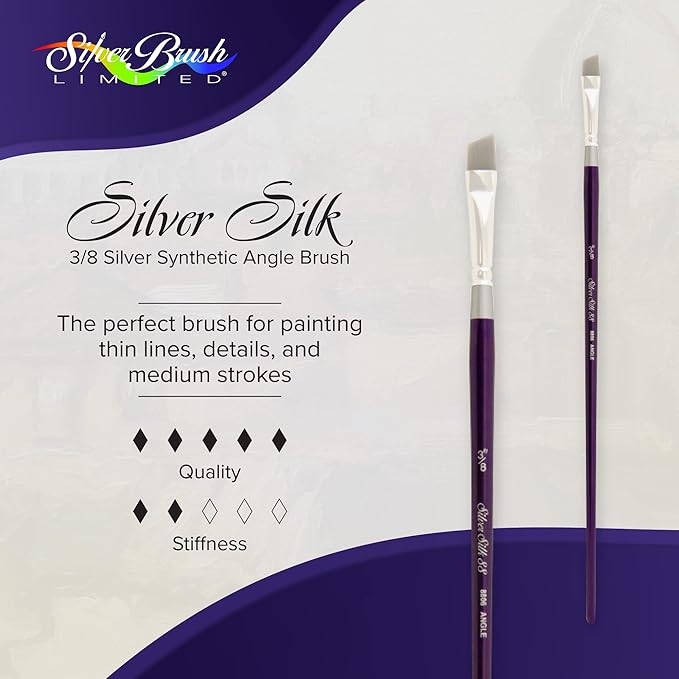 Silver Brush Limited 8806-3/8 Silver Silk 88 Angle Paintbrush for Acrylic, Watercolor, Gouache, Inks, & Dyes, Size 3/8 Inch, Long Handle