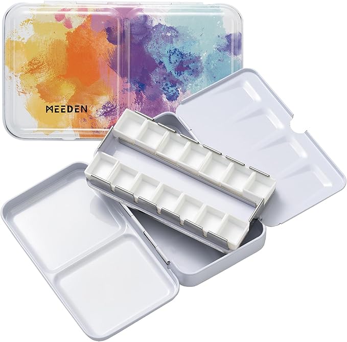 MEEDEN Empty Watercolor Paint Palette: Travel Water Color Palette Tin with 12 Half Pans - Portable Metal Palette Tin Box (Colorful)