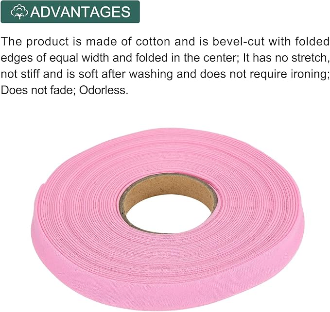 MECCANIXITY 1/2 Inch Double Fold Bias Tape Polyester Continuous Bulk Bias Tape for Sewing,Seaming Quilting Hemming Binding Crafts (Pink 10 Yards)