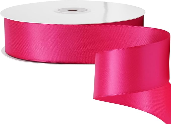 LIUYAXI Hot Pink Stain Ribbon, 1-1/2" X Continuous 50 Yards, Double Faced Fabric Ribbon Perfect for Gift Wrapping Wedding Birthday Party Chair Sash Christmas Hair Floral Craft Sewing