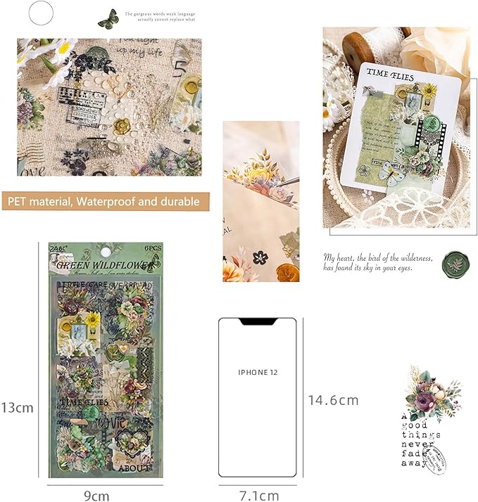 309 Pcs/24 Sheets Stickers for Scrapbooking,Scrapbook Flower Stickers for Scrapbooking Art Journal Bullet Journal Accessories