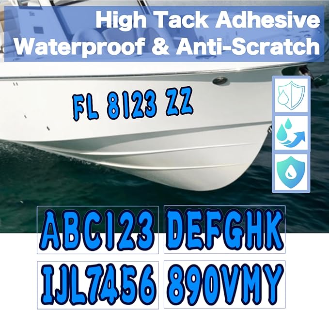 4 Sets of 3" White Marine Boat Sticker Decals A-Z Letters & 0-9 Numbers for Yachts & Personal Watercraft Waterproof Anti-Scratch
